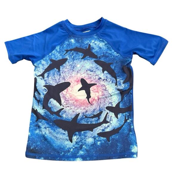 NWOT Lands’ End Size XXS 2-3 Blue Toddler Kid Swim Shirt Rash Guard Shark Galaxy - Picture 1 of 4